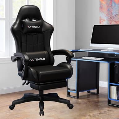 PORIYA Gaming Chair,with Head Cushion,Height Adjustable,PU Leather Racing-Style Executive Seat,Reclining Capability,Suitable for Office Chair