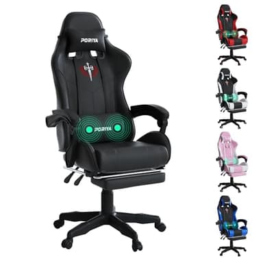 PORIYA Gaming Chair with Adjustable Backrest, Ergonomic Executive Office Chair, Height Adjustable Racing Chair Maximum Gaming Experience (Black with Massage)