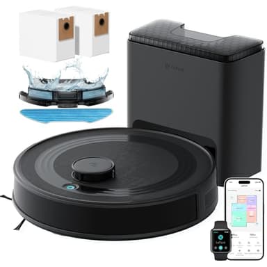 Lefant M2 Plus Robot Vacuum and Mop, 75-Day Self Emptying, 6000Pa, dToF Laser Navigation, Customized Cleaning, Roller Brush for Carpet, Multi-Level Mapping, WiFi/App/Alexa/i Watch, 2.4G/5G, Black