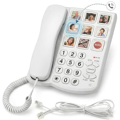 Telephones for Seniors, Dementia Phone for Seniors - 9 Picture Memory Corded Landline Telephone for Elderly - One-Touch Dial, 110dB+ Amplified Ringer -Home Phones for The Visually Impaired, Alzheimer
