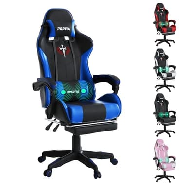 PORIYA Gaming Chair with Adjustable Backrest, Ergonomic Executive Office Chair, Height Adjustable Racing Chair Maximum Gaming Experience (Black&Blue)