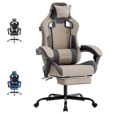 WOTSTA Gaming Chairs High Back Massage Game Chair with Footrest Computer Reclining Chair with Headrest and Lumbar Support for Big and Tall PVC Leather Gaming Chair for Adults (BeigeGrey)