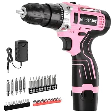 Cordless Drill,12V Electric Drill Driver with Battery and Charger,3/8" Keyless Chuck,2 Variable Speed,24+1 Torque Position,Compact Drill Kit for Home Maintenance,Automotive Repairs, DIY Drilling Pink