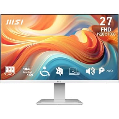 MSI PRO MP273W E14A 27" Eye Care Ergonomic Business Computer Monitor, FHD 1920x1080, IPS, Frameless, 144Hz, 1ms, Tilt Compatible, HDMI,DP,VGA, Built-in Speakers, VESA, White, 3 Year Warranty