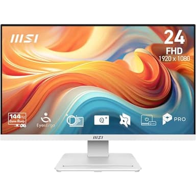 MSI PRO MP241W E14V 23.8" Eye Care Ergonomic Business Computer Monitor, FHD 1920x1080, VA, Frameless, 144Hz, 1ms, Tilt Compatible, HDMI,DP, VESA, White, 3 Year Warranty