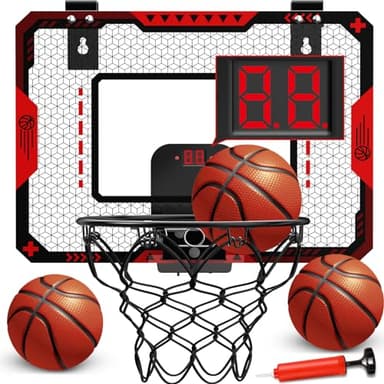 Basketball Hoop Indoor for 5 6 7 8 9 10+Years Old Boys Kids, Mini Basketball Hoop Over The Door Electronic Scoreboard, 3 Balls, Kids Basketball Hoop Sport Toys, Birthday Gift for Boys Age 6-8