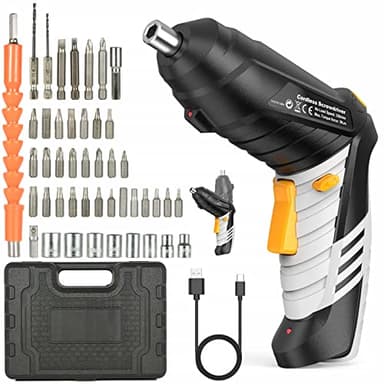 Cordless Drill Driver, Combi Drill, 47PCS Electric Screw Driver Set, 3-5Nm Variable Speed Multifunctional Rechargeable Power Drill Screwdriver Tool Starter Kit with Dual Battery (Black-01)