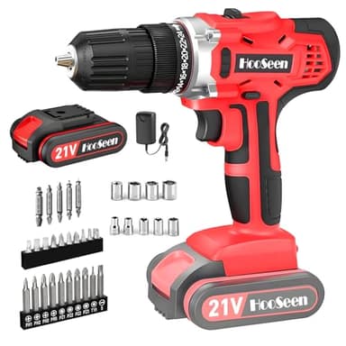 21V Cordless Drill Driver, Electric Power Drill Kit, Red
